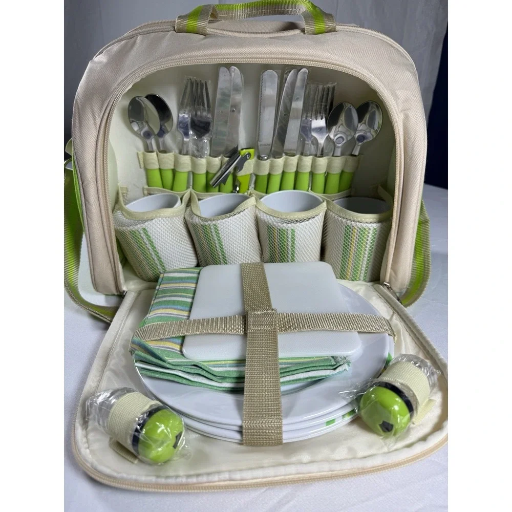 Picnic Bag Pack 4 Person IBM company Hamper Cooler Mugs Plates‎ Cutlery Travel